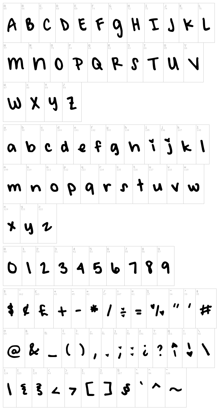 DJB Meet Me at My Locker font map